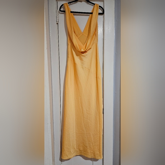 Nadia Maxi Satin Dress With Back Cowl - Lemon Size M - Picture 10 of 12